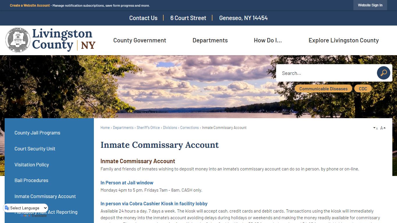 Inmate Commissary Account | Livingston County, NY - Official Website