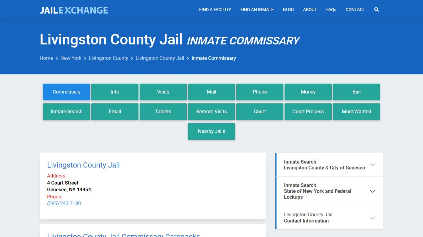 Inmate Commissary, Care Packs - Livingston County Jail, NY